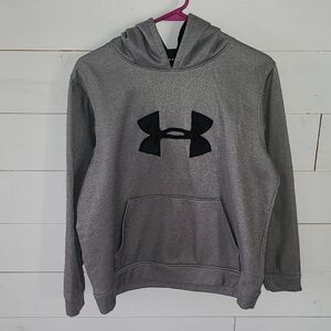 Under Armour Gray Pullover Sweatshirt Hoodie with Black Logo Unisex Youth XL EUC